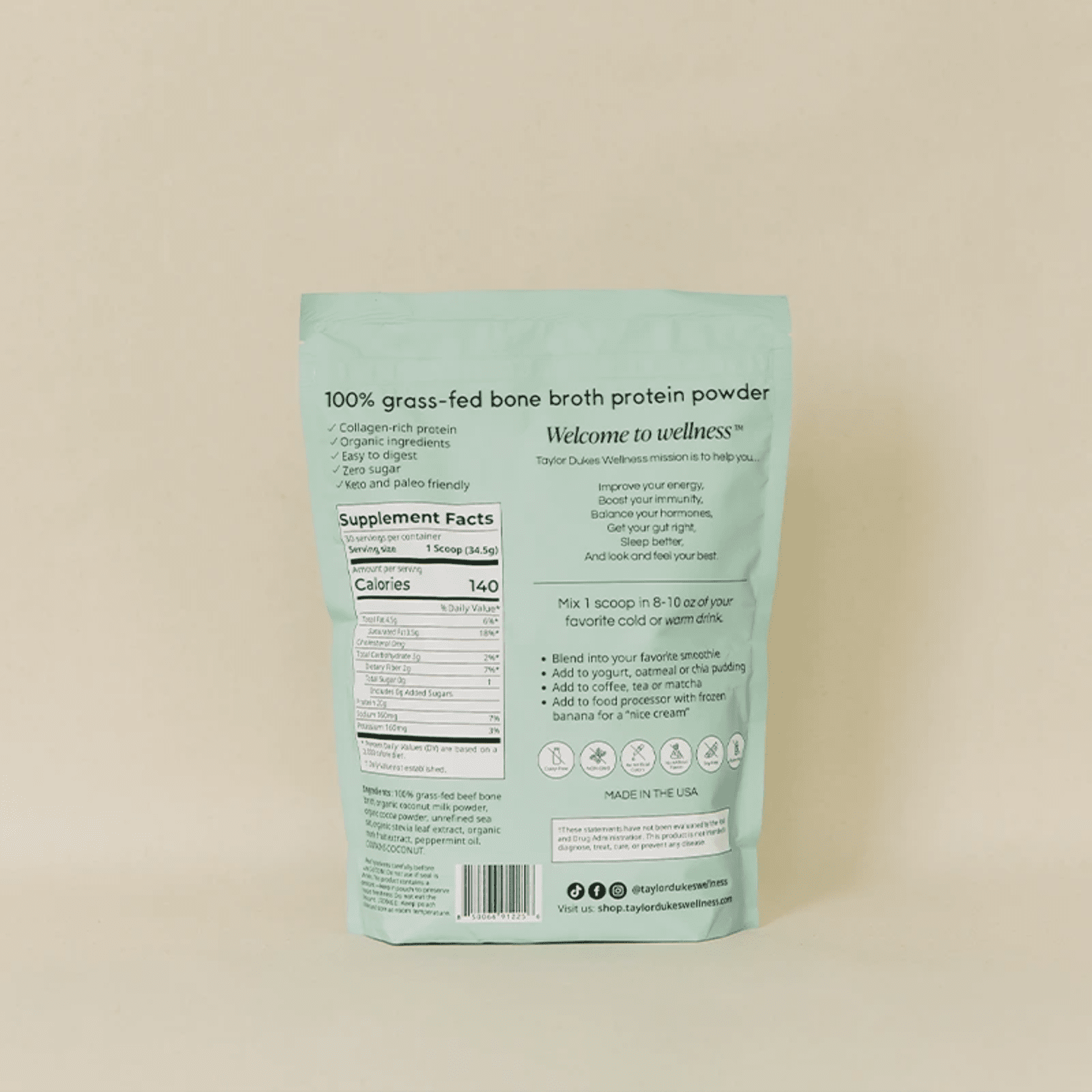 Mint Chocolate Chip Bone Broth Protein - Taylor Dukes Wellness