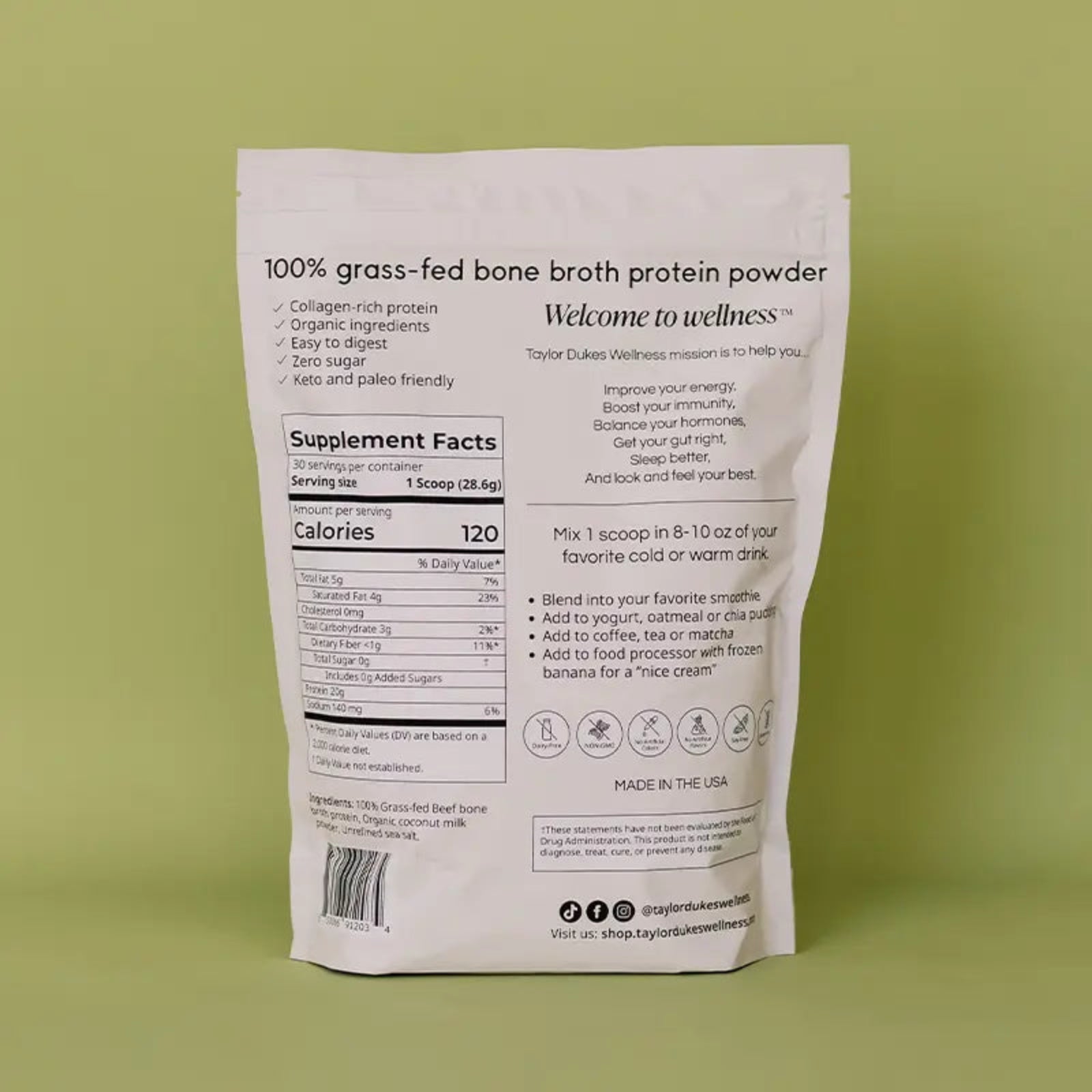 Unflavored Bone Broth Protein - Taylor Dukes Wellness